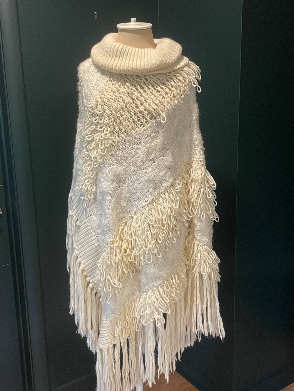 Cozy Cream Fringe Knit Poncho